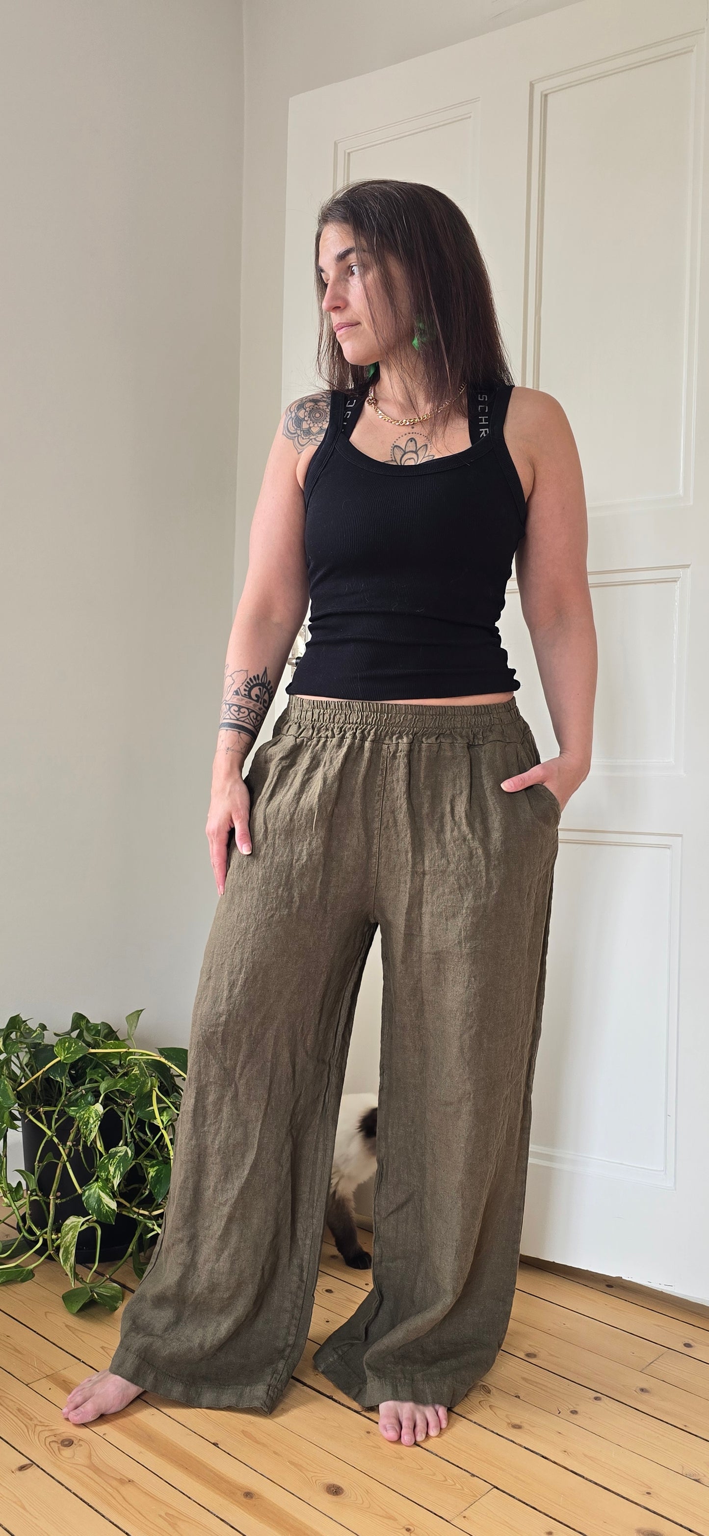Linne byxa - Army green