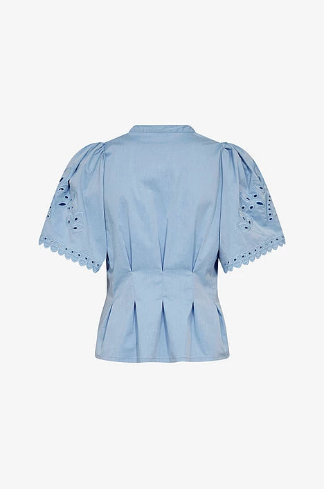 PoppyCC Emd SS V-Shirt - Pale Blue
