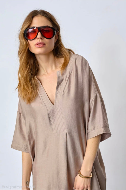 HeraCC Tunic V-Dress - Walnut