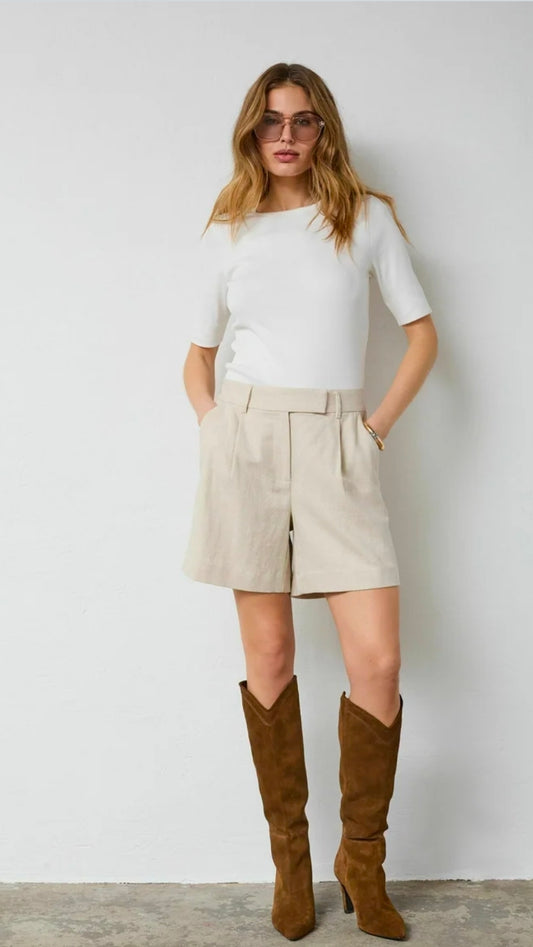 LeenaCC Linen Pleat Shorts - Bone