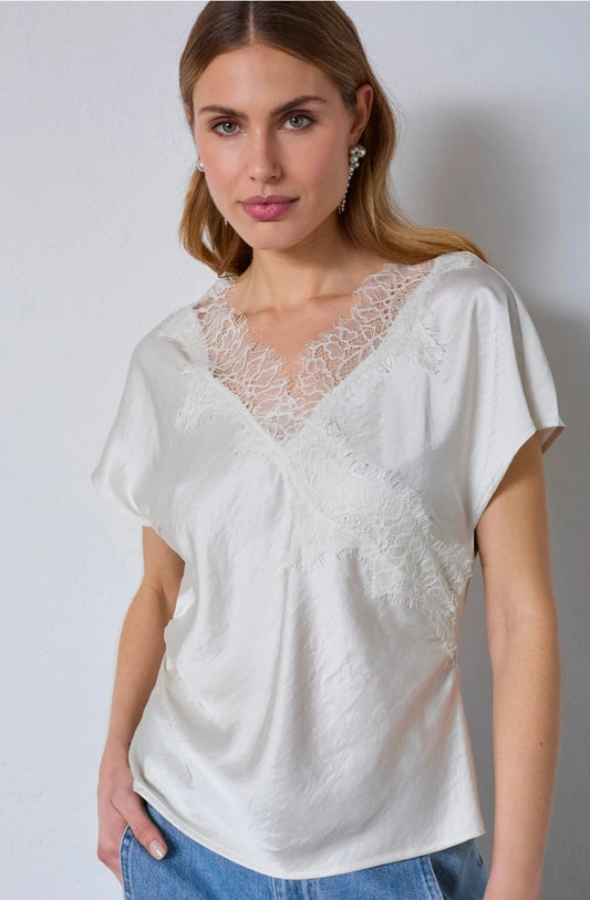 IdunCC Lace SS Blus - Offwhite