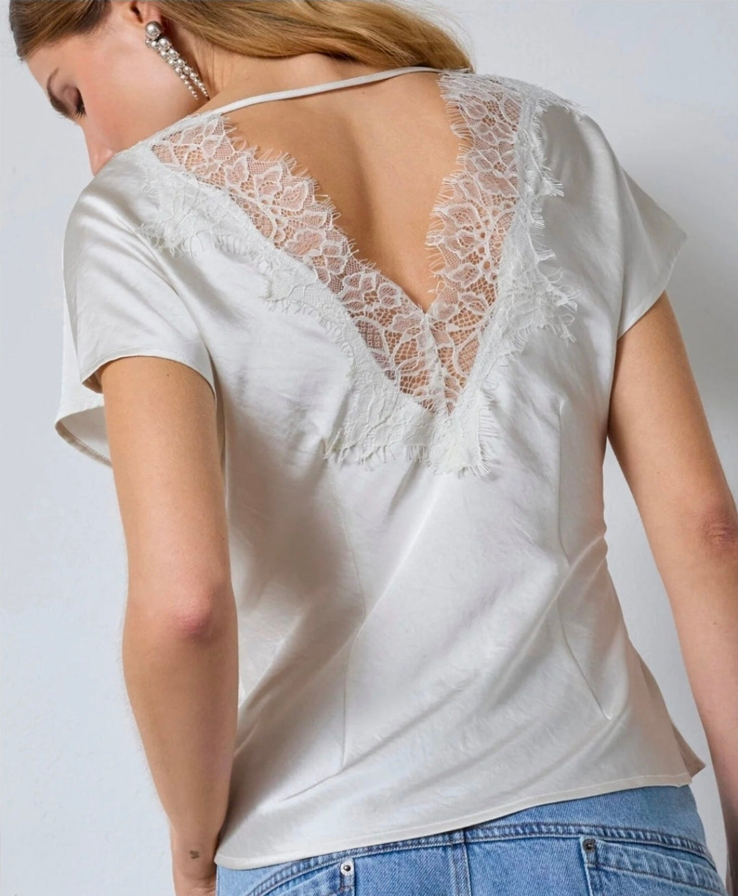 IdunCC Lace SS Blus - Offwhite