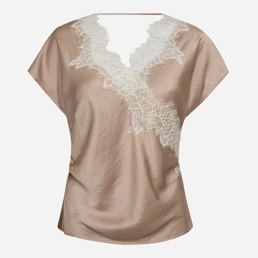 IdunCC Lace SS Blus - Bisquit