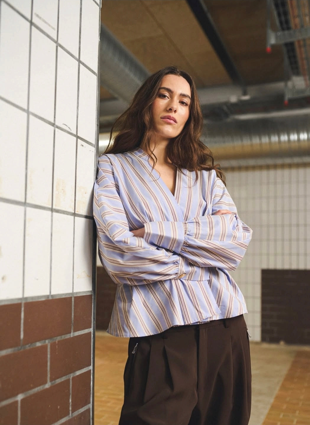 MieGO Blouse - Blue/Brown Stripes