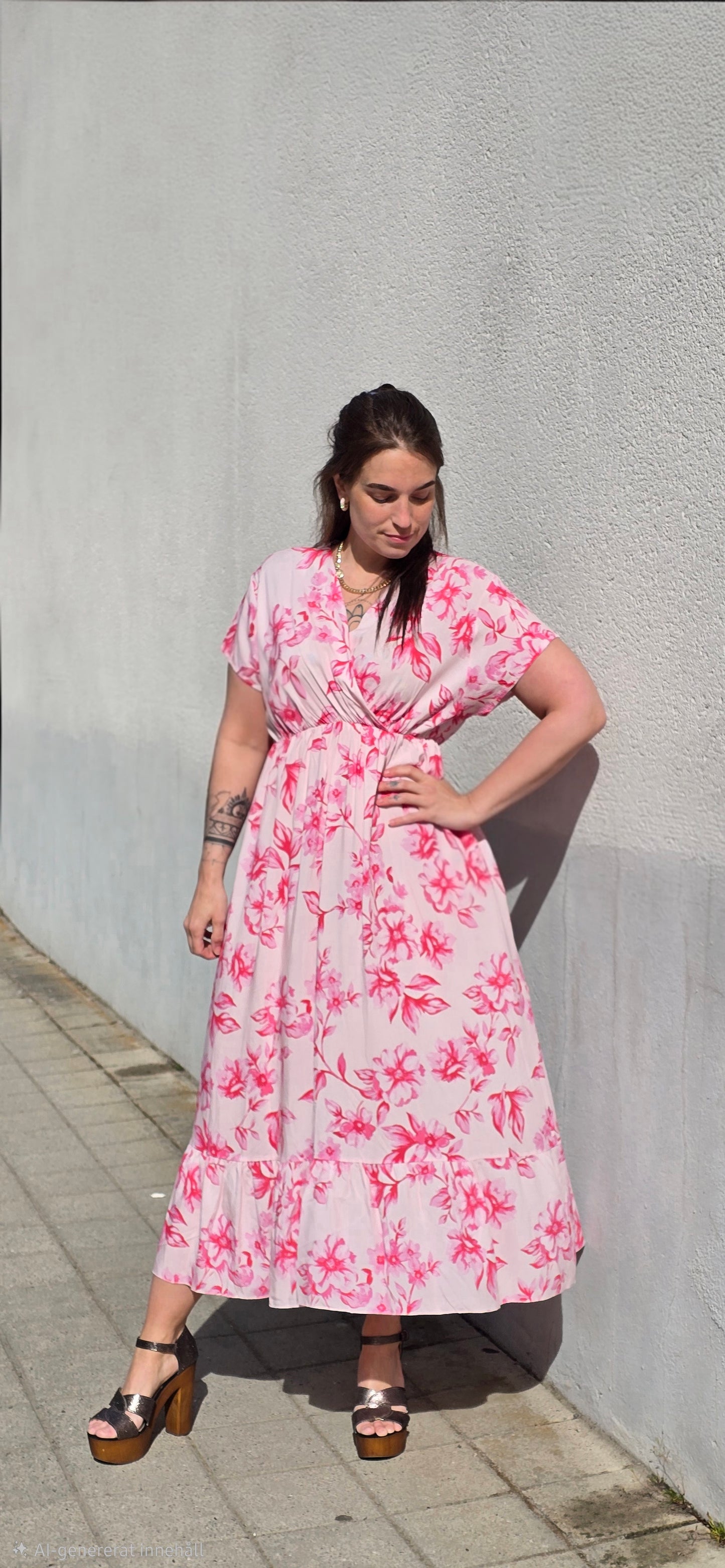 Lisette klänning - Rosa blommönster
