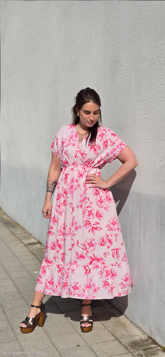 Lisette klänning - Rosa blommönster